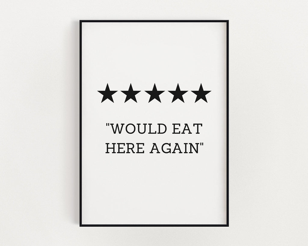 KITCHEN PRINTS | Would Eat Here Again | Kitchen Wall DÃ©cor | Kitchen Wall Art  | Funny Kitchen Art | Kitchen Poster - Happy You Prints