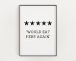 KITCHEN PRINTS | Would Eat Here Again | Kitchen Wall DÃ©cor | Kitchen Wall Art  | Funny Kitchen Art | Kitchen Poster - Happy You Prints