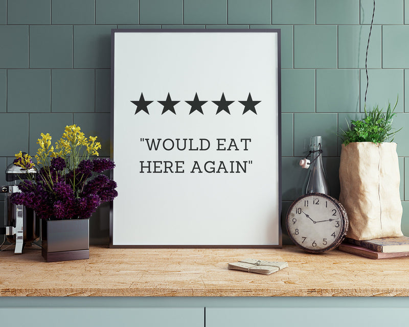 KITCHEN PRINTS | Would Eat Here Again | Kitchen Wall DÃ©cor | Kitchen Wall Art  | Funny Kitchen Art | Kitchen Poster - Happy You Prints