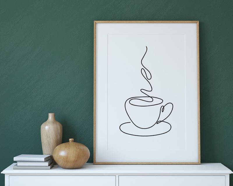 LINE DRAWING PRINT, Line Art, Tea Print, Coffee Print, Kitchen Decor, Wall Art - Happy You Prints