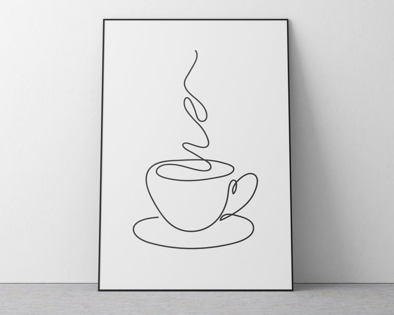 LINE DRAWING PRINT, Line Art, Tea Print, Coffee Print, Kitchen Decor, Wall Art - Happy You Prints