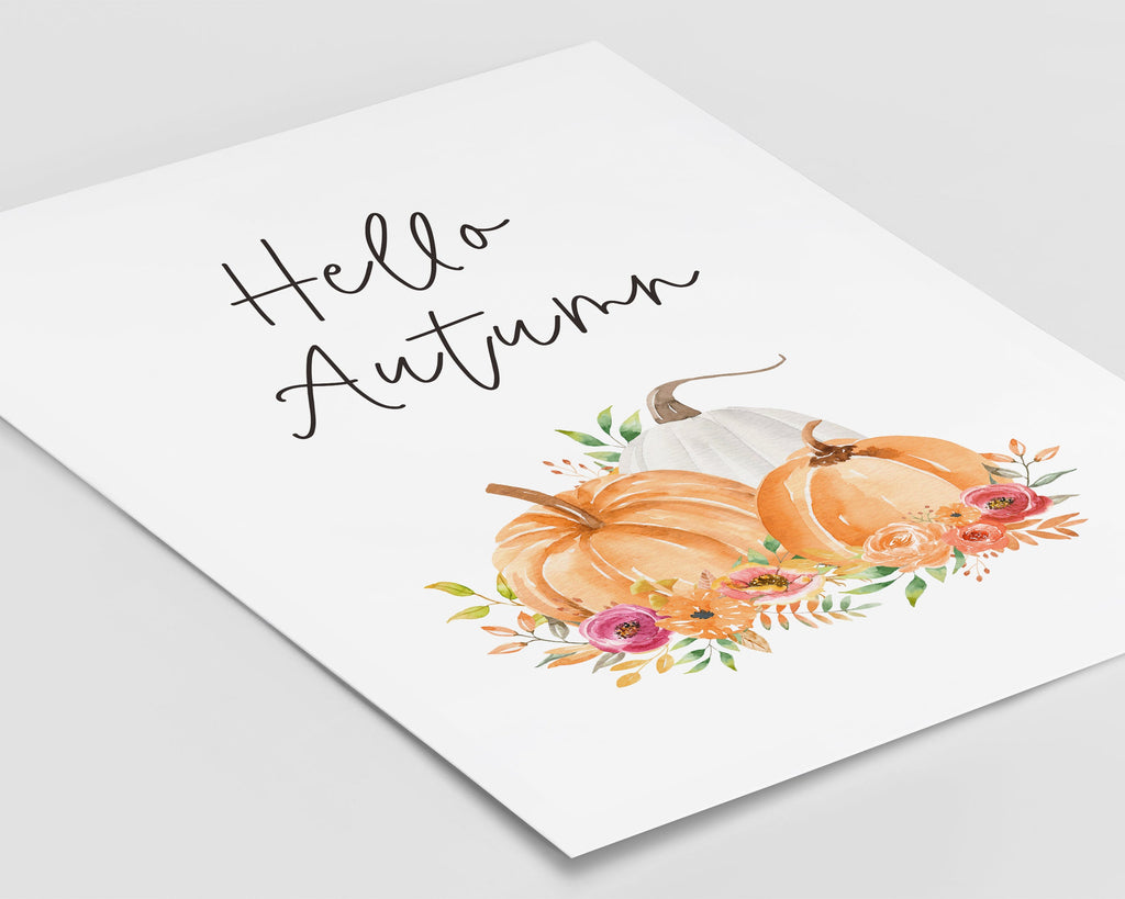 HELLO AUTUMN PRINT | Pumpkin Decor | Autumnal Prints | Seasonal Prints | Haloween Prints | Seasonal Decor | Autumn Decor | Fall Prints - Happy You Prints
