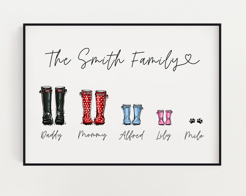 WELLIE BOOT PRINT | Custom Family Print | Personalised Wellie Print | Gift For Dad | Wall Decor - Happy You Prints