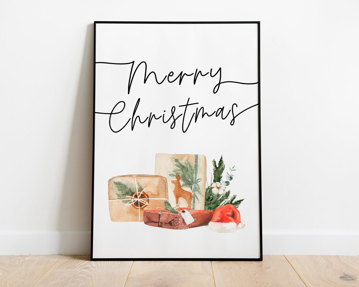 CHRISTMAS PRINT, Merry Christmas Presents, Christmas Wall Art, Festive Print, Winter Decor, Xmas Decor, Christmas Decoration