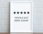 KITCHEN PRINTS | Would Eat Here Again | Kitchen Wall Décor | Kitchen Wall Art  | Funny Kitchen Art | Kitchen Poster - Happy You Prints