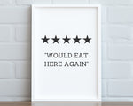 KITCHEN PRINTS | Would Eat Here Again | Kitchen Wall DÃ©cor | Kitchen Wall Art  | Funny Kitchen Art | Kitchen Poster - Happy You Prints