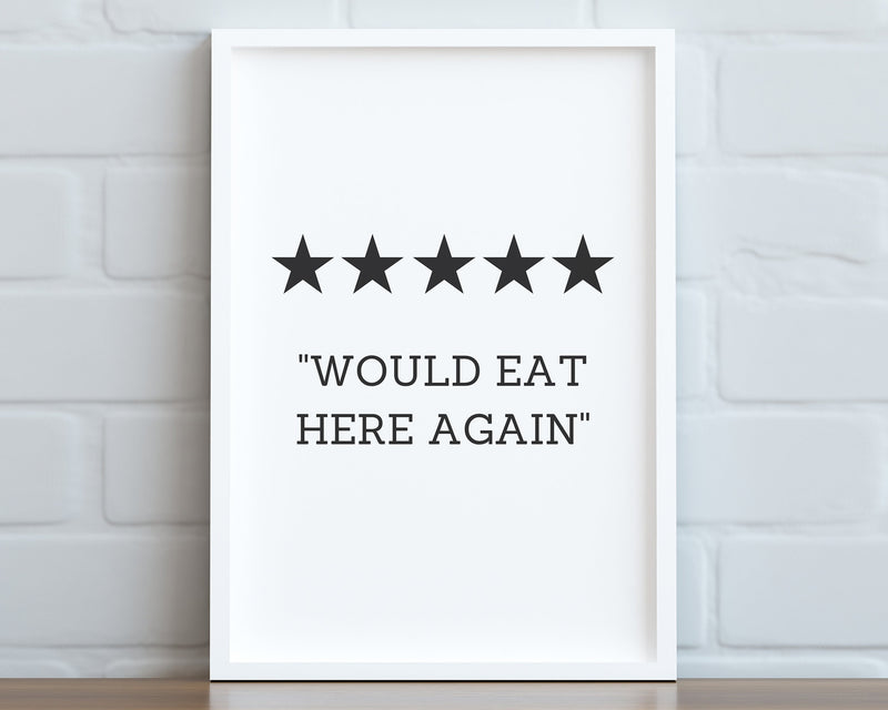 KITCHEN PRINTS | Would Eat Here Again | Kitchen Wall DÃ©cor | Kitchen Wall Art  | Funny Kitchen Art | Kitchen Poster - Happy You Prints