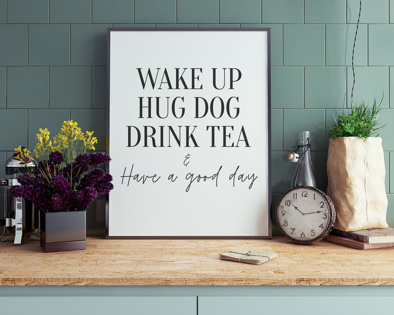 KITCHEN PRINTS | Wake Up Hug Dog | Kitchen Wall Décor | Kitchen Wall Art  | Funny Kitchen Art | Kitchen Poster - Happy You Prints