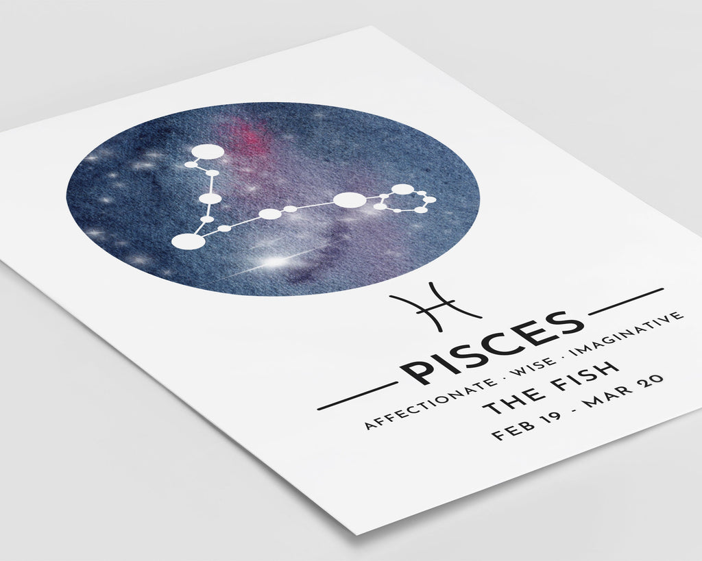 ZODIAC SIGN PRINT, Constellation Art Print, Pisces Print, Horoscope Print, Star Sign Print, Home Decor - Happy You Prints