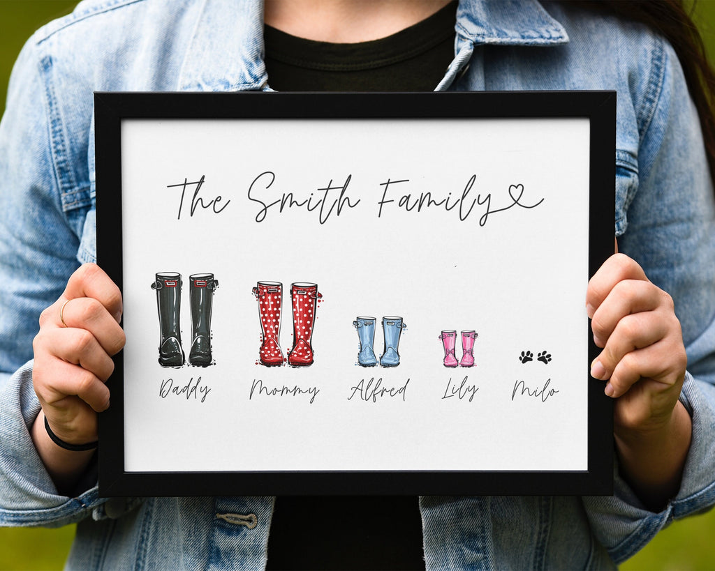 WELLIE BOOT PRINT | Custom Family Print | Personalised Wellie Print | Gift For Dad | Wall Decor - Happy You Prints