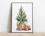 CHRISTMAS PRINT, Christmas Tree and Presents Wall Art, Festive Print, Winter Decor, Xmas Decor, Christmas Decoration