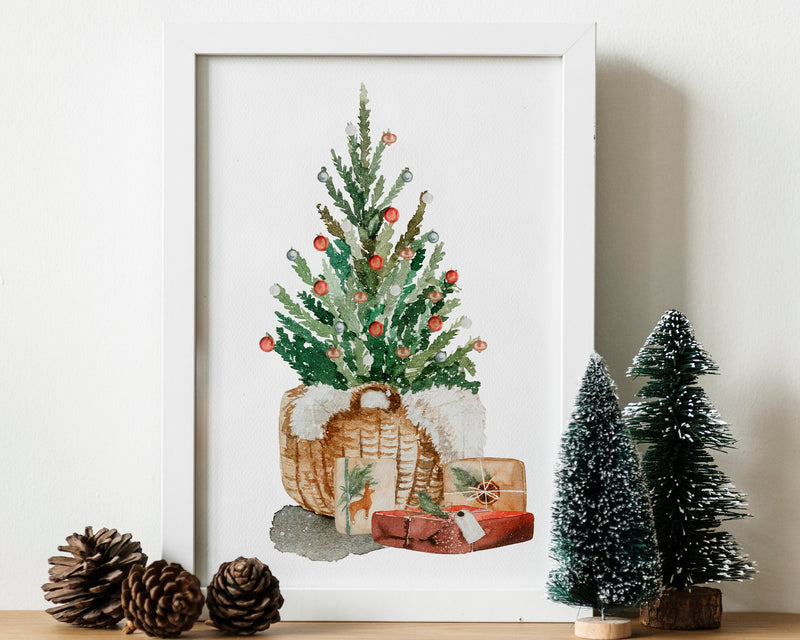 CHRISTMAS PRINT, Christmas Tree and Presents Wall Art, Festive Print, Winter Decor, Xmas Decor, Christmas Decoration