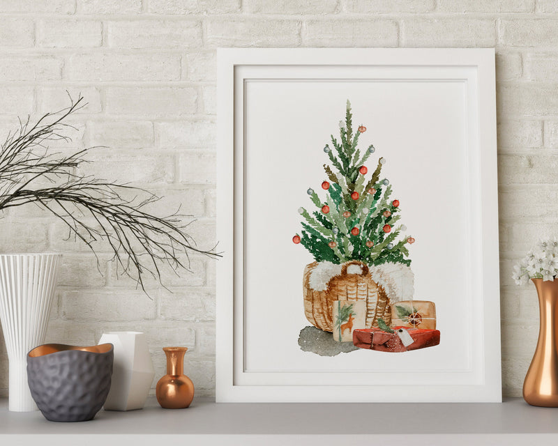 CHRISTMAS PRINT, Christmas Tree and Presents Wall Art, Festive Print, Winter Decor, Xmas Decor, Christmas Decoration