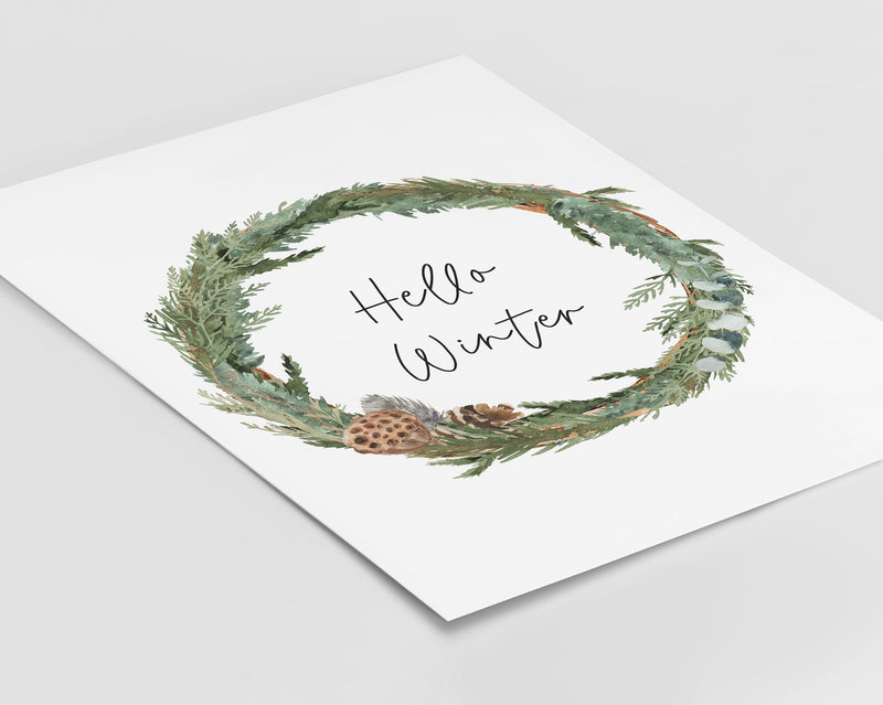 CHRISTMAS PRINT, Christmas Wreath, Festive Print, Hello Winter, Winter Decor, Xmas Decor, Christmas Decoration