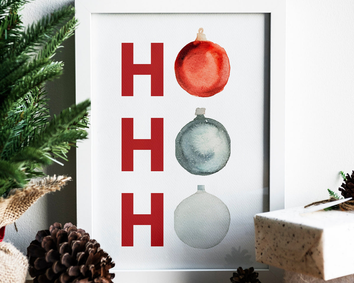 CHRISTMAS PRINT, Ho Ho Ho, Christmas Wall Art, Festive Print, Winter Decor, Xmas Decor, Christmas Decoration