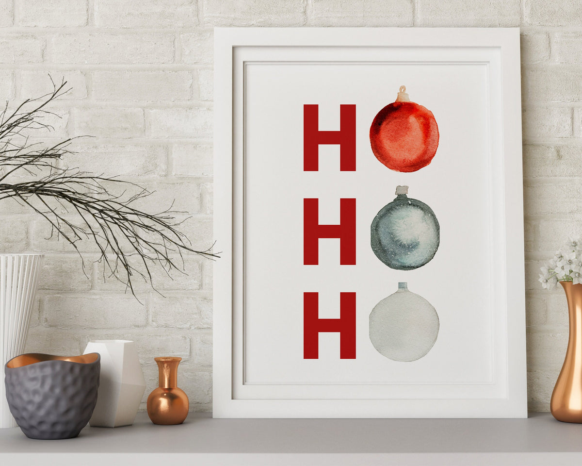 CHRISTMAS PRINT, Ho Ho Ho, Christmas Wall Art, Festive Print, Winter Decor, Xmas Decor, Christmas Decoration