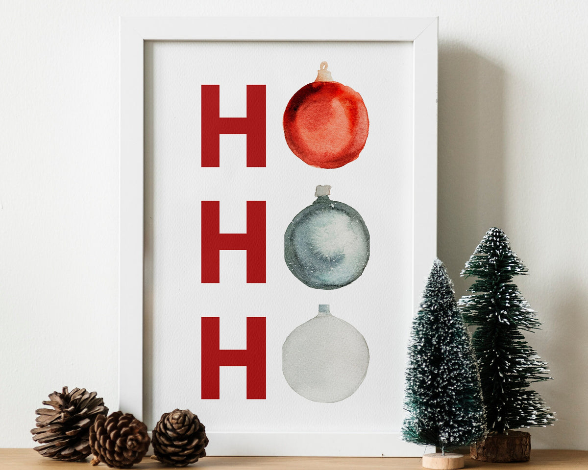 CHRISTMAS PRINT, Ho Ho Ho, Christmas Wall Art, Festive Print, Winter Decor, Xmas Decor, Christmas Decoration