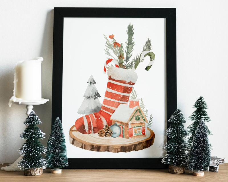 CHRISTMAS PRINT, Christmas Stockings, Christmas Wall Art, Festive Print, Winter Decor, Xmas Decor, Christmas Decoration