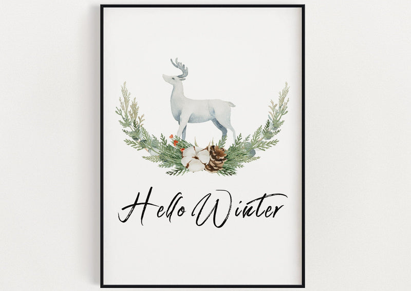 CHRISTMAS PRINT, Hello Winter, Christmas Wall Art, Festive Print, Winter Decor, Xmas Decor, Christmas Decoration