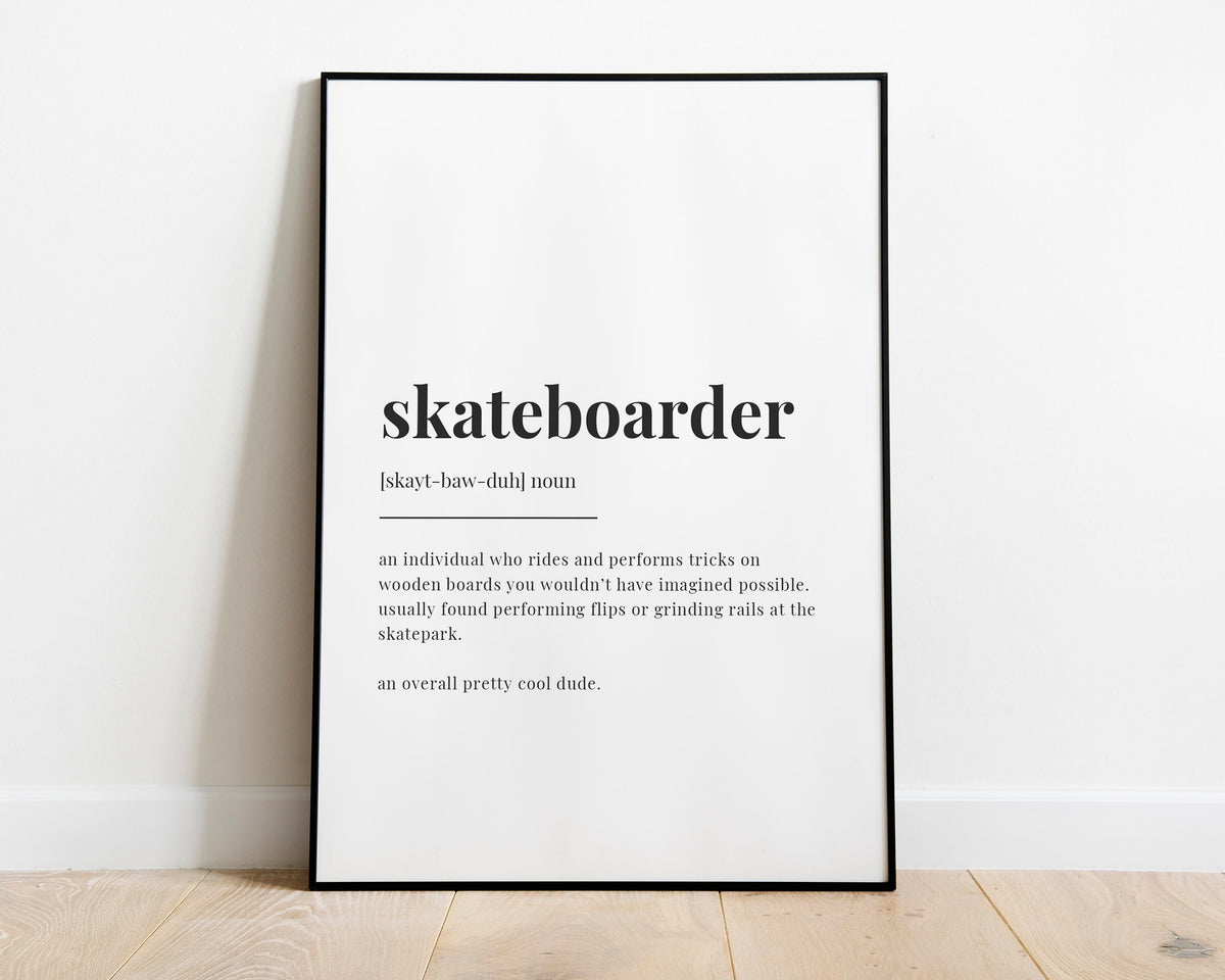 SKATEBOARDER DEFINITION PRINT | Wall Art Print | Skateboarder Print | Definition Print | Quote Print - Happy You Prints