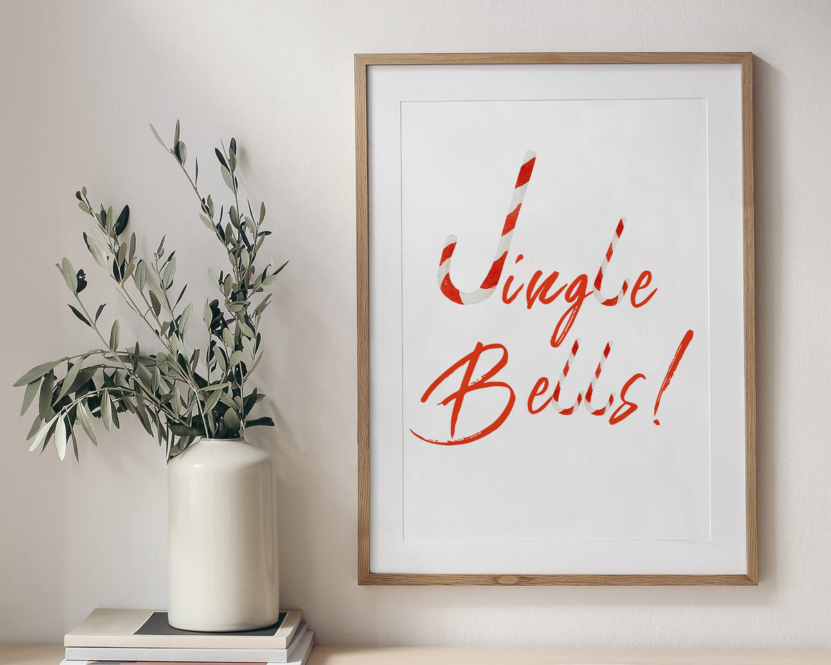 CHRISTMAS PRINT, Jingle Bells, Christmas Wall Art, Festive Print, Winter Decor, Xmas Decor, Christmas Decoration