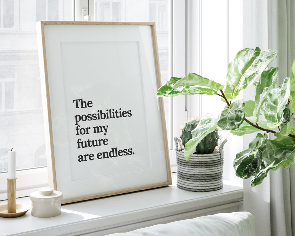 MOTIVATIONAL PRINT, The Possibilities For My Future Are Endless, Inspirational Quote, Positive Wall Art, Inspirational Quote, Typography Art - Happy You Prints