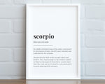 SCORPIO DEFINITION PRINT | Wall Art Print | Scorpio Print | Gift For Scorpio | Zodiac Star Sign | Astrology Art - Happy You Prints