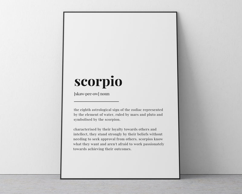 SCORPIO DEFINITION PRINT | Wall Art Print | Scorpio Print | Gift For Scorpio | Zodiac Star Sign | Astrology Art - Happy You Prints