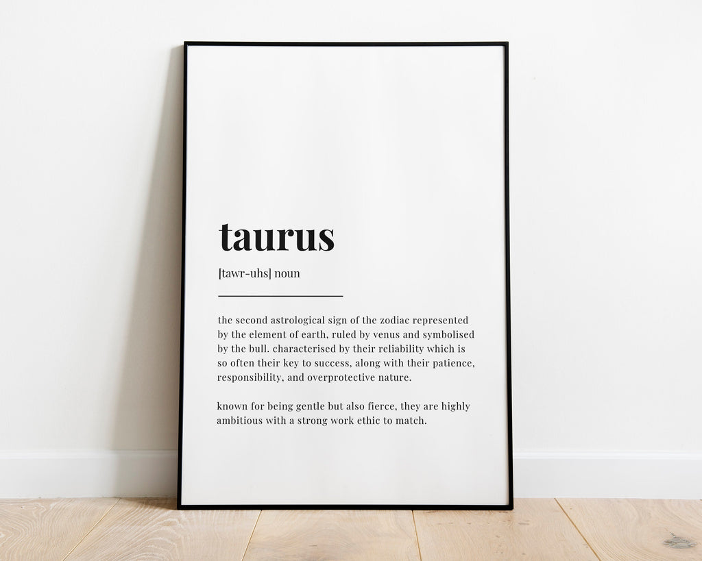 TAURUS DEFINTION PRINT | Wall Art Print | Taurus Print | Gift For Taurus | Zodiac Star Sign | Astrology Art - Happy You Prints