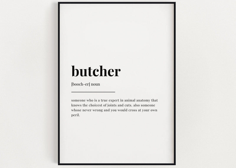 BUTCHER DEFINITION PRINT | Wall Art Print | Gift For Butcher | Definition Print | Quote Print - Happy You Prints