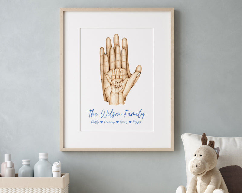 Personalised Family Hands Print, Family Of 4 Print, Custom Hands Print, Wall Art, New Born Gift, Drawing, New Home Gift - Happy You Prints