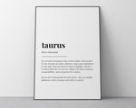 TAURUS DEFINTION PRINT | Wall Art Print | Taurus Print | Gift For Taurus | Zodiac Star Sign | Astrology Art - Happy You Prints