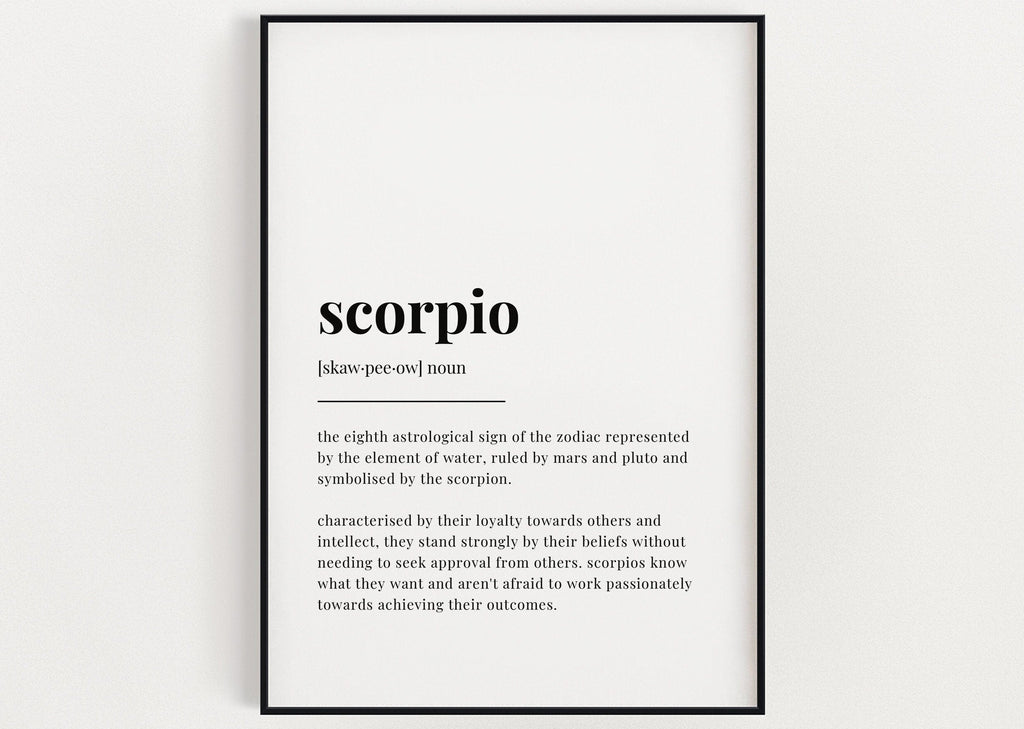 SCORPIO DEFINITION PRINT | Wall Art Print | Scorpio Print | Gift For Scorpio | Zodiac Star Sign | Astrology Art - Happy You Prints
