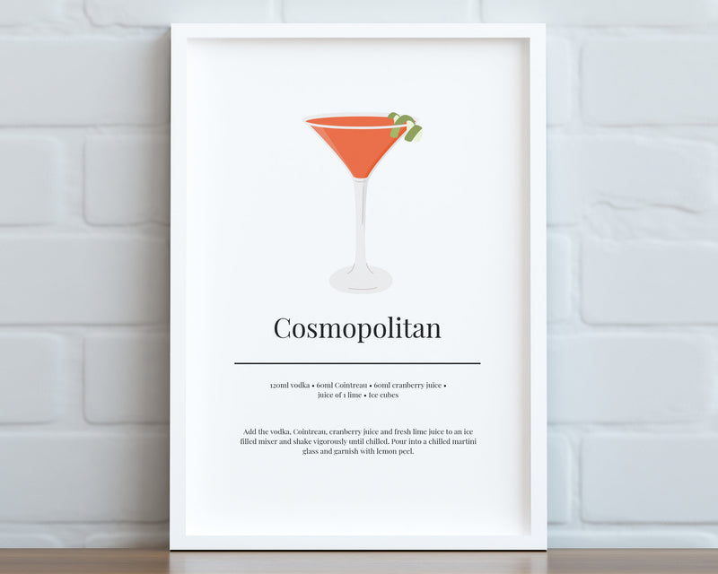 COSMOPOLITAN COCKTAIL PRINT | Kitchen Wall Art | Cocktail Recipe Print | Cocktails | Kitchen Print | Cocktail Art | Kitchen Poster