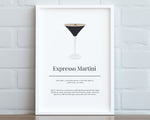 EXPRESSO MARTINI COCKTAIL Print | Kitchen Wall Art | Cocktail Recipe Print | Cocktails | Kitchen Print | Cocktail Art | Kitchen Poster