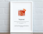 NEGRONI COCKTAIL PRINT | Kitchen Wall Art | Cocktail Recipe Print | Cocktails | Kitchen Print | Cocktail Art | Kitchen Poster