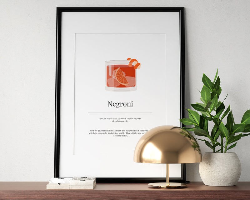 NEGRONI COCKTAIL PRINT | Kitchen Wall Art | Cocktail Recipe Print | Cocktails | Kitchen Print | Cocktail Art | Kitchen Poster