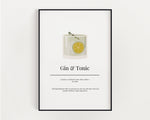 GIN AND TONIC Cocktail Print | Kitchen Wall Art | Cocktail Recipe Print | Cocktails | Kitchen Print | Cocktail Art | Kitchen Poster