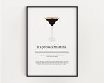 EXPRESSO MARTINI COCKTAIL Print | Kitchen Wall Art | Cocktail Recipe Print | Cocktails | Kitchen Print | Cocktail Art | Kitchen Poster