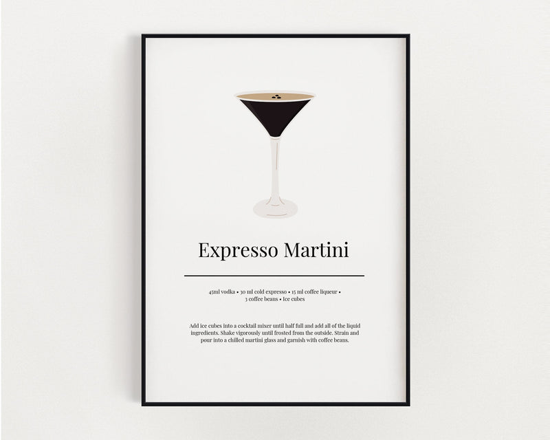 EXPRESSO MARTINI COCKTAIL Print | Kitchen Wall Art | Cocktail Recipe Print | Cocktails | Kitchen Print | Cocktail Art | Kitchen Poster