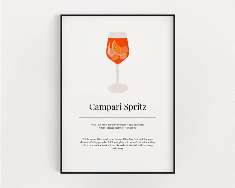 CAMPARI SPRITZ COCKTAIL Print | Kitchen Wall Art | Cocktail Recipe Print | Cocktails | Kitchen Print | Cocktail Art | Kitchen Poster