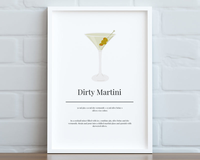 DRY MARTINI COCKTAIL Print | Kitchen Wall Art | Cocktail Recipe Print | Cocktails | Kitchen Print | Cocktail Art | Kitchen Poster