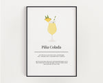 PINA COLADA COCKTAIL Print | Kitchen Wall Art | Cocktail Recipe Print | Cocktails | Kitchen Print | Cocktail Art | Kitchen Poster