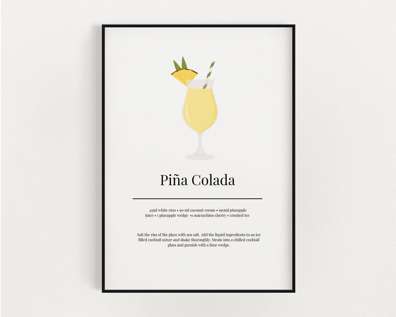 PINA COLADA COCKTAIL Print | Kitchen Wall Art | Cocktail Recipe Print | Cocktails | Kitchen Print | Cocktail Art | Kitchen Poster