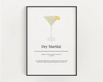 DRY MARTINI COCKTAIL Print | Kitchen Wall Art | Cocktail Recipe Print | Cocktails | Kitchen Print | Cocktail Art | Kitchen Poster