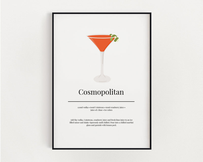 COSMOPOLITAN COCKTAIL PRINT | Kitchen Wall Art | Cocktail Recipe Print | Cocktails | Kitchen Print | Cocktail Art | Kitchen Poster